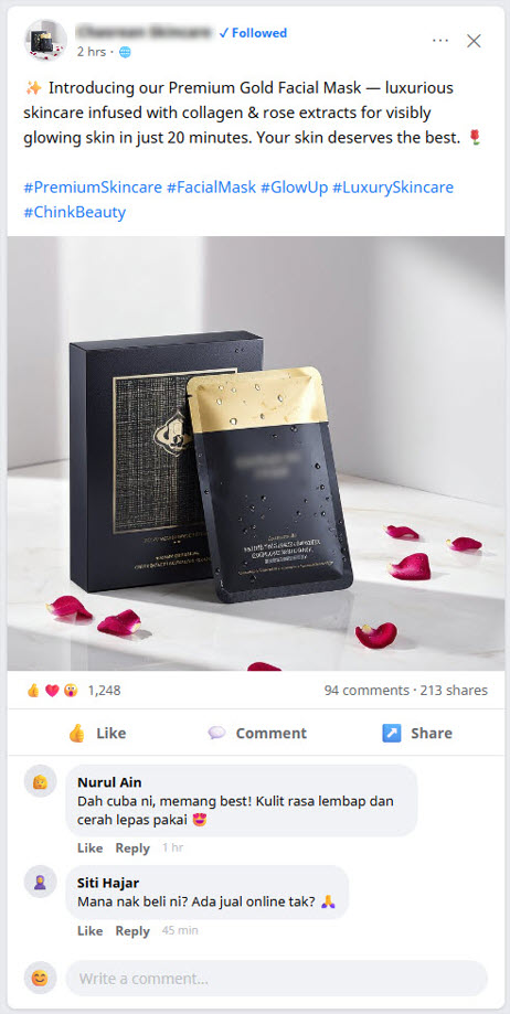 Hasil pelanggan Facebook